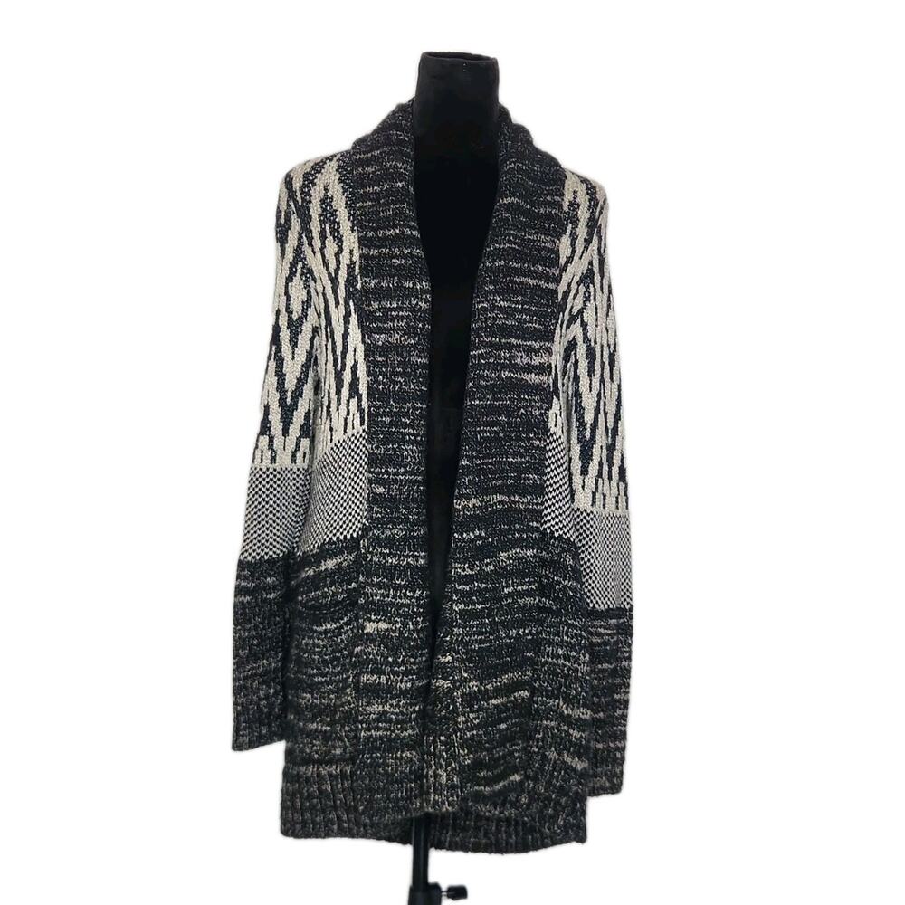 Lucky Brand Size L Stargazer Wool Blend Knit Open Front Cardigan Pockets